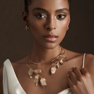 Anthropologie Gilded Leaf Collar Necklace